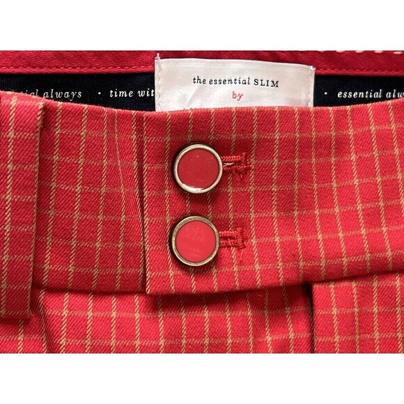 Anthropologie The Essential Slim Pant Peddle Pusher Ankle Windowpane Red Size 0 - Picture 3 of 14